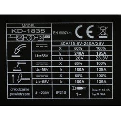 SPAWARKA INWERTOROWA MIG/MAG + MMA +TIG-LIFT  KD1835
