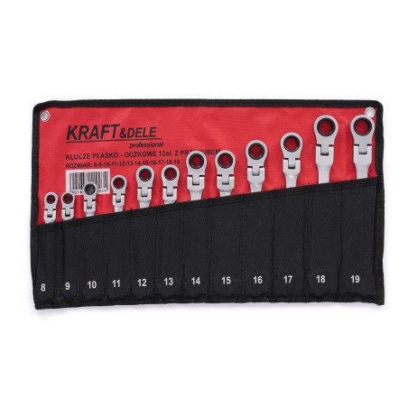 Klucze płasko oczkowe z grzechotką łamane 12el. 8-19mm KD10947