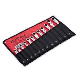 Klucze płasko oczkowe z grzechotką łamane 12el. 8-19mm KD10947