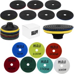 Zestaw tarcz diamentowych gradacja 50 - 3000, adapter M12, dysk, rękawiczki WDS2212