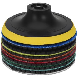 Zestaw tarcz diamentowych gradacja 50 - 3000, adapter M12, dysk, rękawiczki WDS2212