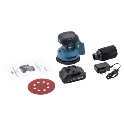 SZLIFIERKA MIMOŚRODOWA AKUMULATOROWA 21V 125mm + AKUMULATOR 3Ah + ŁADOWARKA WDS2525