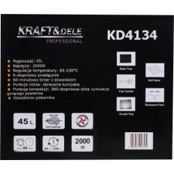 KUCHENKA ELEKTRYCZNA 45L 2000W FUNKCJA ROŻNA+AKCESORIA KD4134